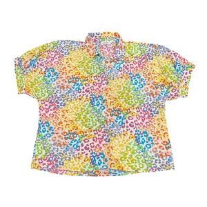 Emily Wonder Women’s XL Rainbow Colorful Cheetah‎ Blouse Oversized Multicolored